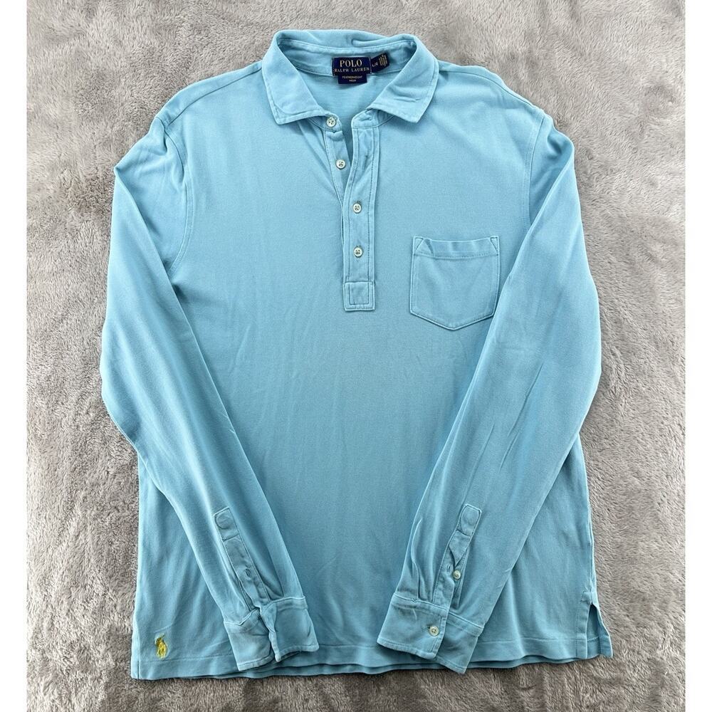 Polo Ralph Lauren Shirt Mens Large Blue Featherweight Mesh Long Sleeve Pocket